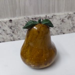 Hand Blown Art Glass Brown Green Pear Fruit Decor
